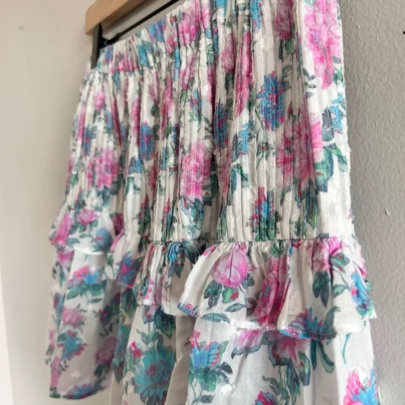 LoveShackFancy Ignacia Skirt, Sea Orchid floral, Size Medium